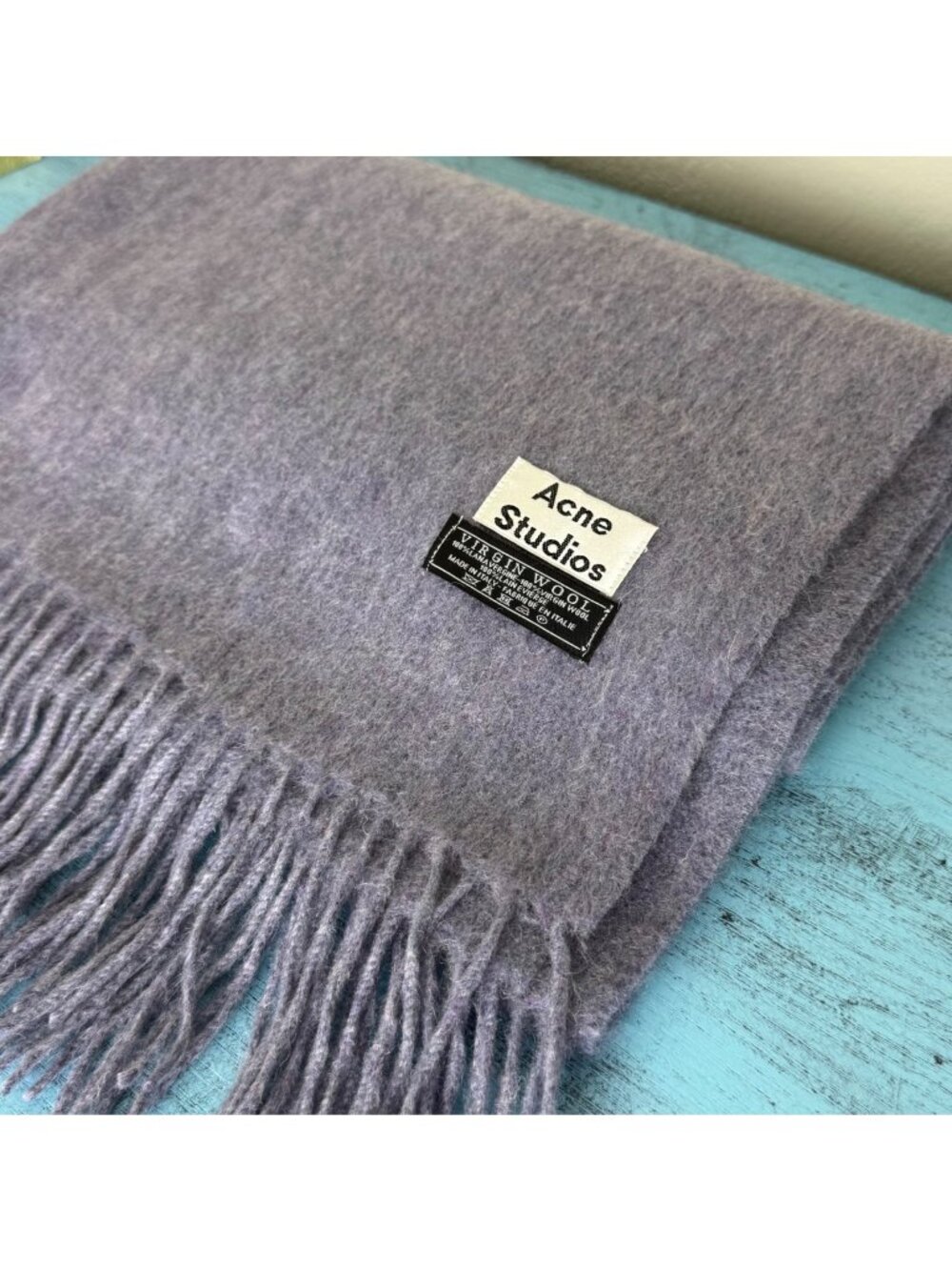 Acne Studios Oversized Canada Virgin Wool Fringe Scarf In Lavender Gray 27"x79"